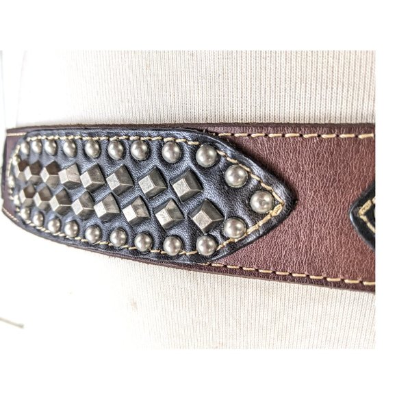 Iron Horse Accessories Vintage Brown Black Silver Studded Leather Large Western Buckle Belt